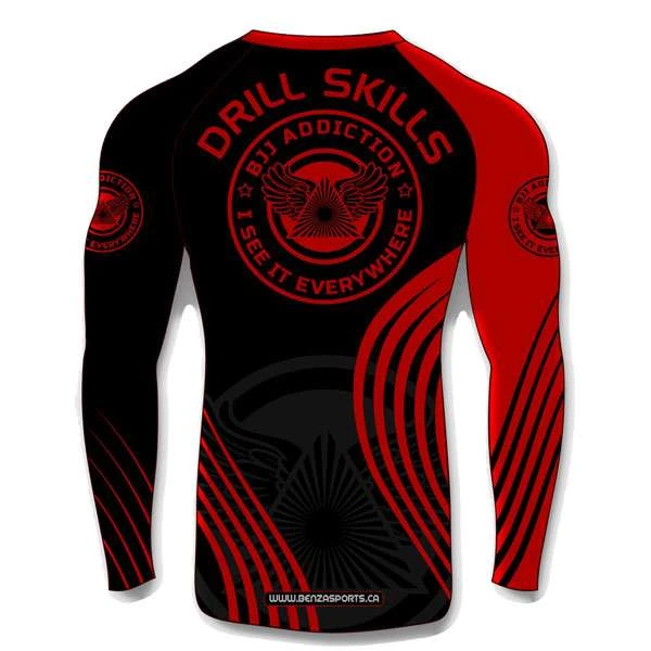BJJ Addiction Rash Guard Long Sleeves RED/BLK 4 BJJ Addiction Rash Guard Long Sleeves RED/BLK - Image 2
