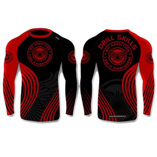 BJJ Addiction Rash Guard Long Sleeves RED/BLK 5 BJJ Addiction Rash Guard Long Sleeves RED/BLK - Image 3