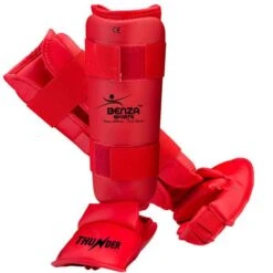 BENZA THUNDER WKF Style Karate Shin Instep -Martial Arts Supplies karate shin guard instep red 2