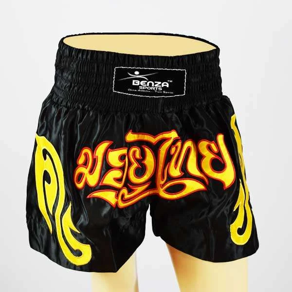 Muay Thai Boxing Shorts BLK / YLW GOLD 5 Muay Thai Boxing Shorts BLK / YLW GOLD - Image 3