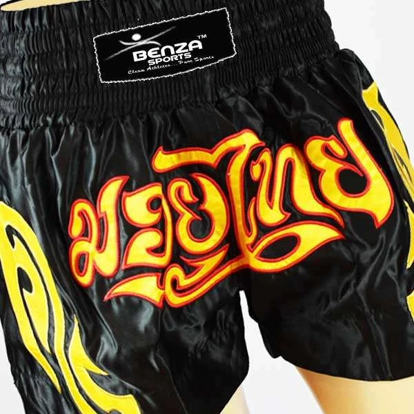 Muay Thai Boxing Shorts BLK / YLW GOLD 3 Muay Thai Boxing Shorts BLK / YLW GOLD