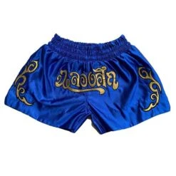 Muay Thai Shorts BLUE / Gold Thai Writing For Thai Boxing